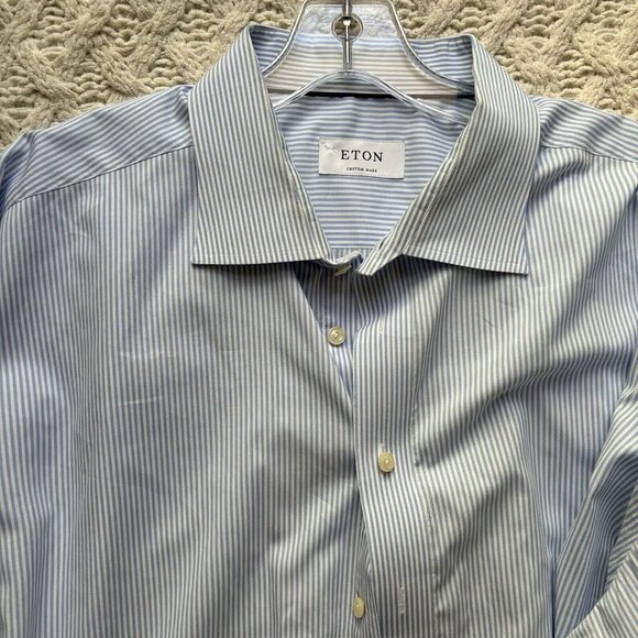 ETON Men's Dress Shirt Blue Striped‎ Cotton Custom Made $450 6XL Nwot